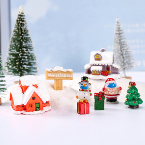 Decoración Navideña en Miniatura, Juego de Figuras de Resina de Santa Claus, Muñeco de Nieve, Casa y Árbol, Adorno para Interiores - Product Image 1