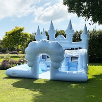 Rosa PVC Aufblasbare Kinder-Spielzone Weißer Spielbereich Outdoor-Spielplatz Karussell Softplay Indoor-Hüpfburg mit Pool