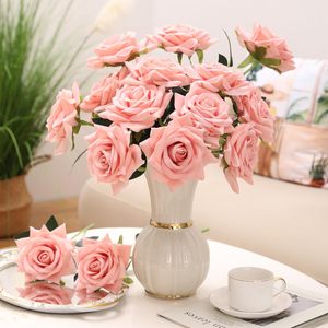 Flores Artificiales de Terciopelo de 4.33 Pulgadas con Tallo, Rosas Rosadas Artificiales para el Día de San Valentín, Bodas, Ramos de Novia, Decoración del Hogar - Product Image 4
