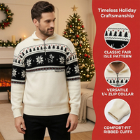 Pull-over col roulé mi-zippé en tricot jacquard géométrique Fair Isle pour homme, personnalisé ODM, chaud pour l'hiver, faible MOQ