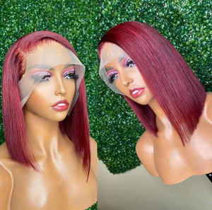 Perruques Bob Courtes Lisses Rouge 99J en Cheveux Humains, Perruques Avant en Dentelle Bourgogne sans Colle HD Frontal en Dentelle de Cheveux Humains pour Femmes Noires - Product Image 6