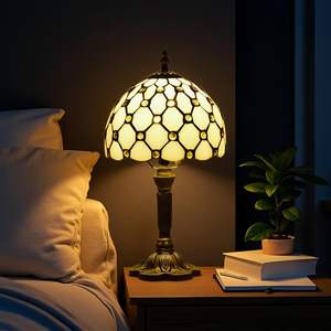 Lampe de bureau style Tiffany perlée jaune ensoleillé, lampe de table en vitrail <span class=keywords><strong>pour</strong></span> salon, chambre, bureau et dortoir - Product Image 2