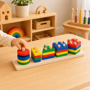 Giocattolo Educativo Montessori in Legno Massello, Cilindri Geometrici Impilabili per Bambini, Gioco Didattico per lo Sviluppo Cognitivo - Product Image 5