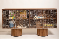 Buffet de rangement design en verre artistique, éclairé, en bois massif, pour salle à manger