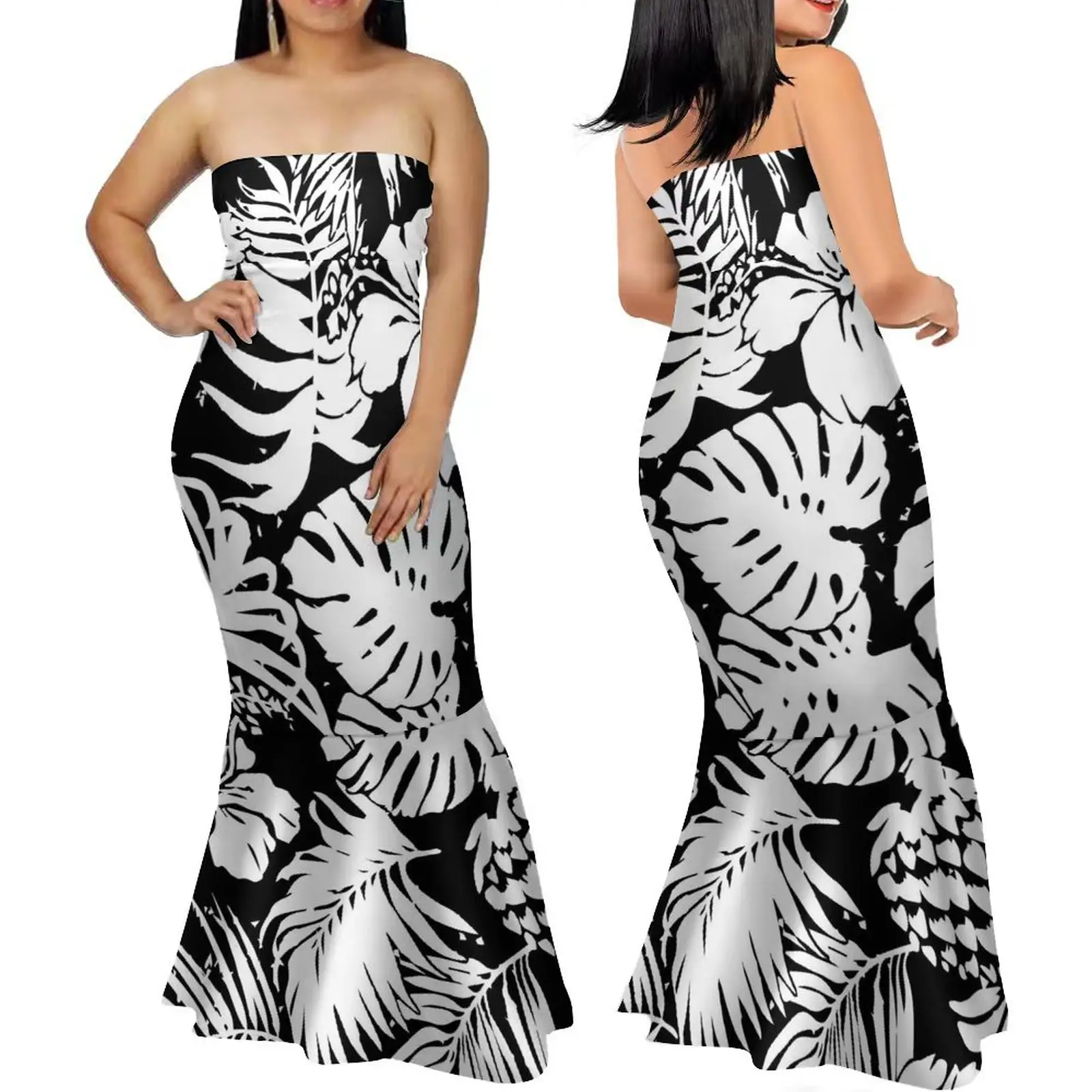 נגד קמטים פולינזי Monstera עלה עיצוב אלגנטי חולצת סטרפלס Fishtail שמלות Custom הוואי 8XL בת ים שמלה זרוק חינם נמלה