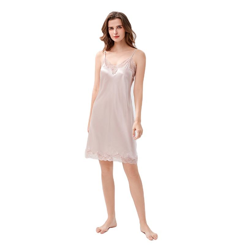 2023 Summer High quality women pure silk satin sexy sleepwear slip dress
