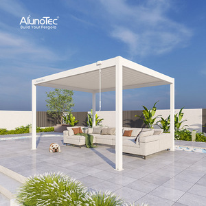 Pergola bioclimatique murale en aluminium avec <span class=keywords><strong>toit</strong></span> à lames orientables électriques, moderne, pour jardin et terrasse - Product Image 3