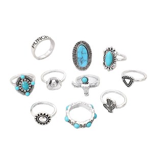 Juego <span class=keywords><strong>de</strong></span> <span class=keywords><strong>10</strong></span> <span class=keywords><strong>Anillos</strong></span> <span class=keywords><strong>de</strong></span> Diseño Concho Estilo Vaquero Occidental Vintage Turquesa para Mujer, Juego <span class=keywords><strong>de</strong></span> <span class=keywords><strong>Anillos</strong></span> Concho Occidentales al por Mayor - Product Image 5