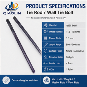 Asta filettata QIAOLIN Q235 in acciaio per casseforme industriali, 500-4000mm, rivestita a olio, riutilizzabile, ad alta resistenza per calcestruzzo - Product Image 2