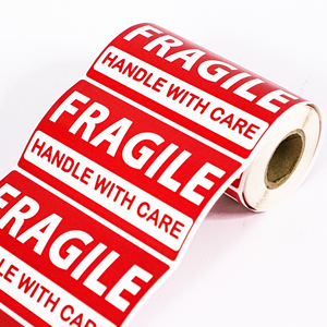 Roll Large Adhesive Sticker Custom Box Packaging <strong>Labels</strong>,Red Warning Glass Shipping <strong>Label</strong> Handle <strong>Care</strong> Fragile Stickers - Product Image 1