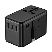 Adaptor perjalanan internasional, 100W Gan pengisian daya Cepat 3C1A Multi Port Universal dengan kabel USB C dapat diperpanjang