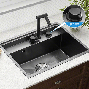 <span class=keywords><strong>Lavello</strong></span> da <span class=keywords><strong>Cucina</strong></span> Moderno in Acciaio Inox Fatto a Mano, Nero PVD, Montaggio Superiore Invisibile, Vasca Singola <span class=keywords><strong>Salvaspazio</strong></span>, per Caffetteria o Mini Bar - Product Image 3