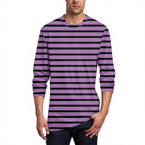 OEM Factory Direct Sale 100% Cotton <b>Men's</b> Casual Cotton Spandex <b>Striped</b> Crewneck <b>Long</b>-<b>Sleeve</b> T-Shirt Basic Tee Fall <b>Tops</b> Clothes - Product Image 1