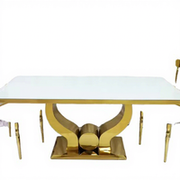 Nouveau modèle rectangulaire blanc verre luxe hôtel événement Banquet meubles en acier inoxydable mariage Banquet Table chaise ensemble
