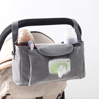 Sac organisateur de poussette pour bébé de grande capacité Porte-gobelets universels isolés Poche zippée Bandoulière antidérapante Polyester