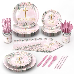 <span class=keywords><strong>Vaisselle</strong></span> <span class=keywords><strong>jetable</strong></span> en papier rose moderne, très vendue, accessoire pour baptême, communion, fête, anniversaire d'enfants, demoiselles d'honneur - Product Image 1