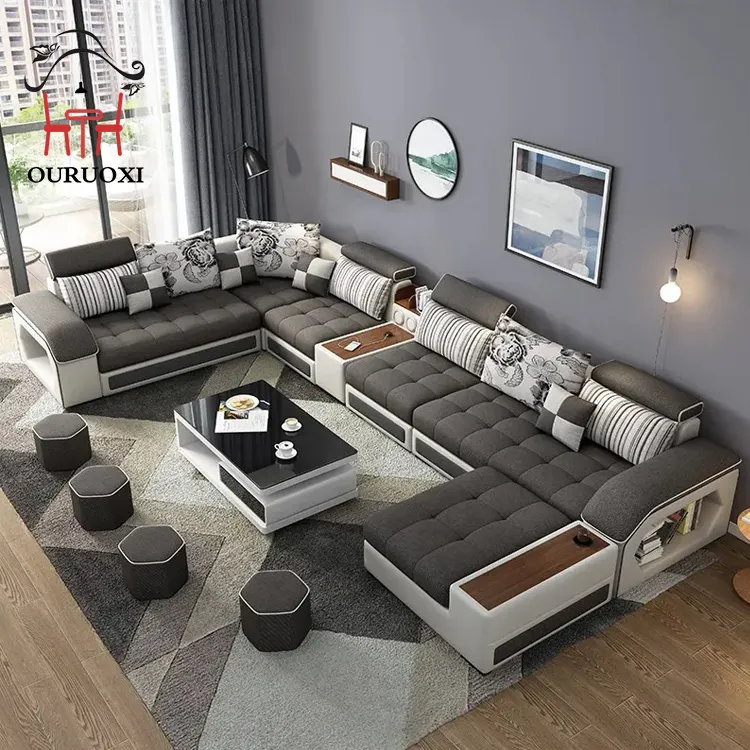 Wohnzimmer neues Modell Mode Schnitte cke U-förmige 7-Sitzer Stoff Luxus möbel Sofa Set für zu Hause