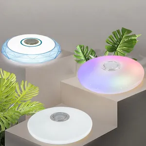 Lámpara de Techo Led RGB Inteligente para Dormitorio, Lámpara de Música con Control de Dientes Azules, Atenuación Redonda de 36W