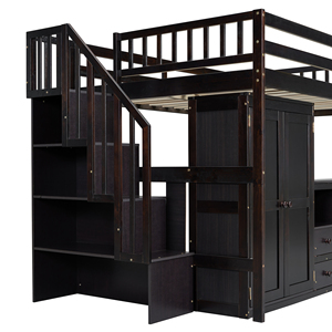 Cama alta tamaño completo con escaleras, estantería, cajones, escritorio, armario, muebles multifuncionales que ahorran espacio para niños y adolescentes - Product Image 4