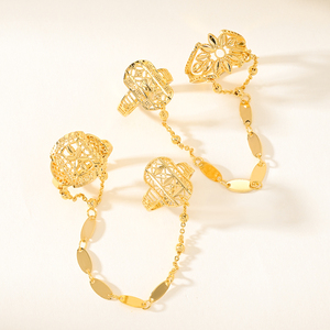 Bagues connectées plaquées or de Dubaï pour femmes, style filigrane <span class=keywords><strong>arabe</strong></span>, bagues de doigt en chaîne, bijoux du Moyen-Orient - Product Image 2
