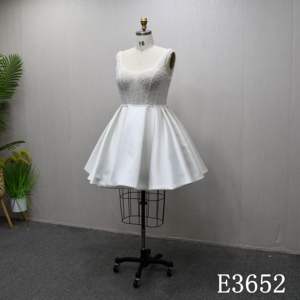 2025 Illusie Vierkante Halslijn Moderne Zachte Kralen A-Lijn Korte Jurk Elegante Trouwjurk Glanzende Hot-Selling Bruidsjurk - Product Image 4