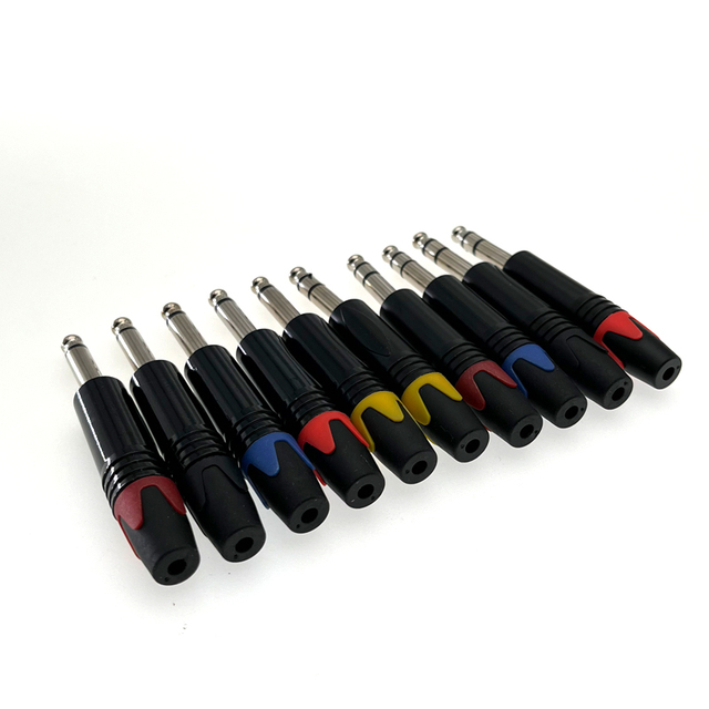 A 6.35 6.5mm Guitar 3-Pin 1/4 Inch Stereo Connector  Dual Channel Copper Contact Male Mono Audio Jack Plug TRRS BLACK Microphone