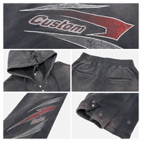 Ensemble sweat à capuche zippé et pantalon large imprimé flamme personnalisé, survêtement dégradé délavé pour homme, streetwear hip-hop, tenues quotidiennes 100% coton