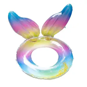B01 tiup pelangi kolam renang dengan Glitter ekor putri duyung kolam renang tabung mengambang mahkota air cincin untuk anak-anak dewasa