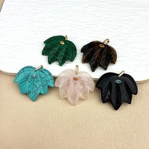 Pendentif Classique en Cristal <span class=keywords><strong>de</strong></span> Quartz Rose Gravé en Forme <span class=keywords><strong>de</strong></span> Feuille d'Érable, Breloques Feuille en <span class=keywords><strong>Pierre</strong></span> Naturelle <span class=keywords><strong>Turquoise</strong></span> et Œil <span class=keywords><strong>de</strong></span> Tigre - Product Image 1