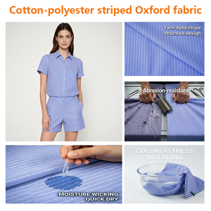 Tissu Oxford rayé en gros, en stock, doux, respirant, durable, 55% coton, 45% polyester, pour chemises de travail et uniformes - Product Image 4