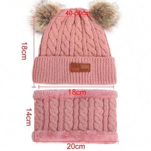 Gorro de Punto para Niñas, con Pompón de Peluche, Bonito Gorro para Bebé, Conjunto de Bufanda y Guantes, Gorros Cálidos de Invierno - Product Image 4