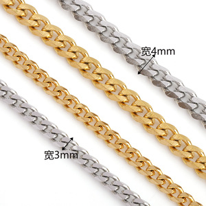 Cadena Cubana de Acero Inoxidable Chapada en Oro para la Fabricación de Collares, Accesorios de Joyería H1443 - Product Image 2