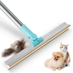 可重复使用的宠物狗猫除毛地毯刮刀和刷子可调节55英寸长柄地毯耙，用于宠物除毛