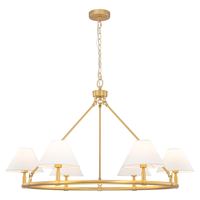 Lustre moderne du milieu du siècle en or brossé à 6 lumières avec abat-jour en tissu Plafonnier certifié CE pour salle à manger et salon