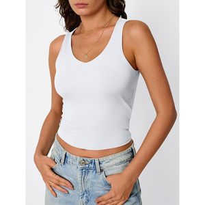 Camisolas sin mangas para mujer, de doble forro, cortas, suaves, transpirables, de punto, de algodón y elastano, ropa básica de moda para verano - Product Image 2