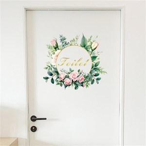 Autocollants de <span class=keywords><strong>porte</strong></span> de toilette en PVC vintage, autocollants de <span class=keywords><strong>porte</strong></span> en verre de fleurs pour salle de bain, autocollants de décoration d'intérieur pour la maison - Product Image 5