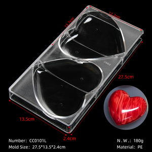 قالب شوكولاتة للخبز بتجويفين على شكل قلب كبير، قالب بلاستيكي للحلويات والشوكولاتة - Product Image 1