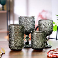 Ensemble de verrerie vintage en verre gaufré motif tournesol, 10 oz, coloré, comprenant des gobelets à vin, des verres Hi-ball, des verres tumbler et des verres rétro sans plomb pour eau et jus