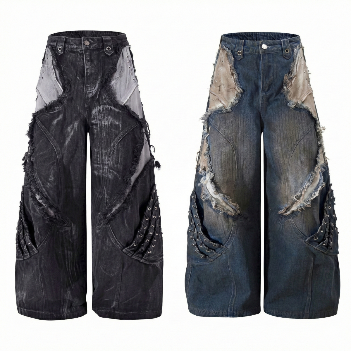 Jeans Donna Patchwork A Vita Alta – Stile Vintage Blu Scuro – Taglia S Con Tasche E Gamba Dritta