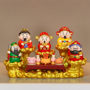 Ensemble de figurines en résine des cinq dieux de la richesse avec base nuageuse, décoration du Nouvel An chinois pour la maison, le salon, l'entrée, cadeau - Product Image 2