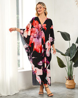 Robe de plage imprimée grande taille pour femme, 100 % polyester, séchage rapide, protection solaire, col en V, manches chauve-souris, coupe ample