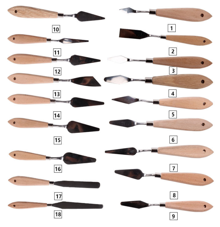 Ensemble de couteaux, Palette avec manche en bois en acier inoxydable, 18 tailles différentes, pour peinture à l'huile, spatule pour peinture à l'huile, livraison gratuite