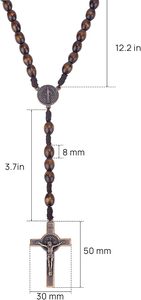 Vendita calda all'ingrosso di <span class=keywords><strong>rosari</strong></span> cattolici Vintage personalizzati realizzati <span class=keywords><strong>a</strong></span> <span class=keywords><strong>mano</strong></span> in tessuto religioso ornamento di preghiera naturale in legno perlina croce Unisex - Product Image 3