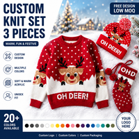 Pull de Noël mignon pour enfants, unisexe, personnalisable, en acrylique tricoté, coupe ample, motif élan, ensemble familial de vêtements de Noël en tricot, trois pièces