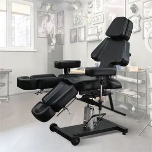 Fabricante de lujo negro pierna dividida ajustable tatuaje silla hidráulica tatuaje cama eléctrica para salón de belleza