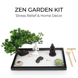 Jardin zen de bureau japonais de luxe avec plateau en bois noir, cerisier et pont pour les centres de bien-être et la décoration des salles de relaxation - Product Image 2