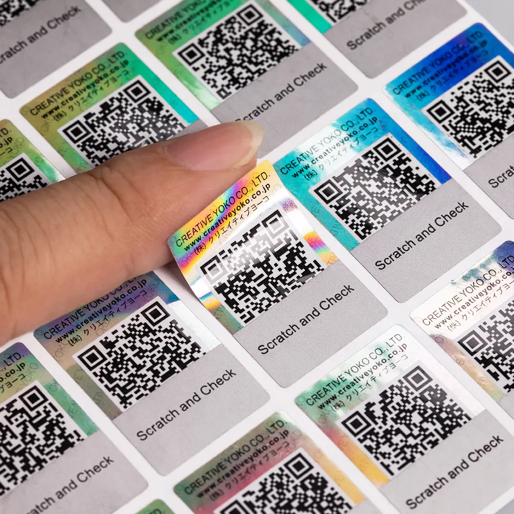 Adesivo personalizado de scratch, etiquetas holográficas de código qr