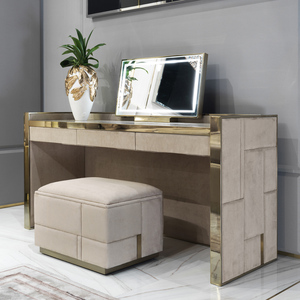 Muebles de Dormitorio, Juego de Cómodas de Lujo con Almacenamiento, Tocador con Espejo LED de Cuero, Mesas de Maquillaje - Product Image 5