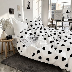 Poland Stock Bold Black <b>Heart</b> Cotton <b>Bedding</b> Set White Graphic <b>Love</b> Duvet Cover for B&B EU Dropshipping 3pcs - Product Image 4