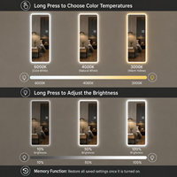 Miroir LED rectangulaire moderne sur mesure, grand format, éclairage intégré, indice de protection IP44, lumière réglable, design mural pour hôtel